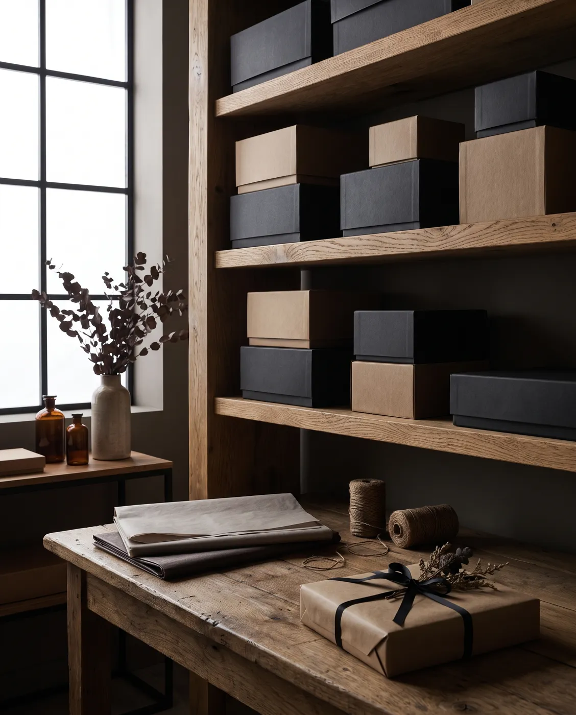 Packed orders in a modern brand studio