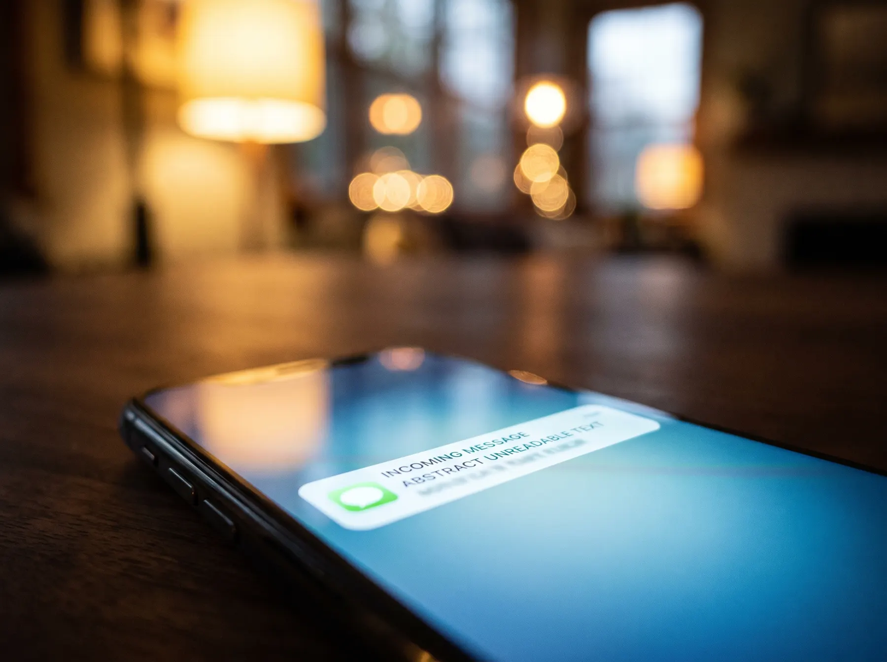 Phone on a table lighting up with a new message notification
