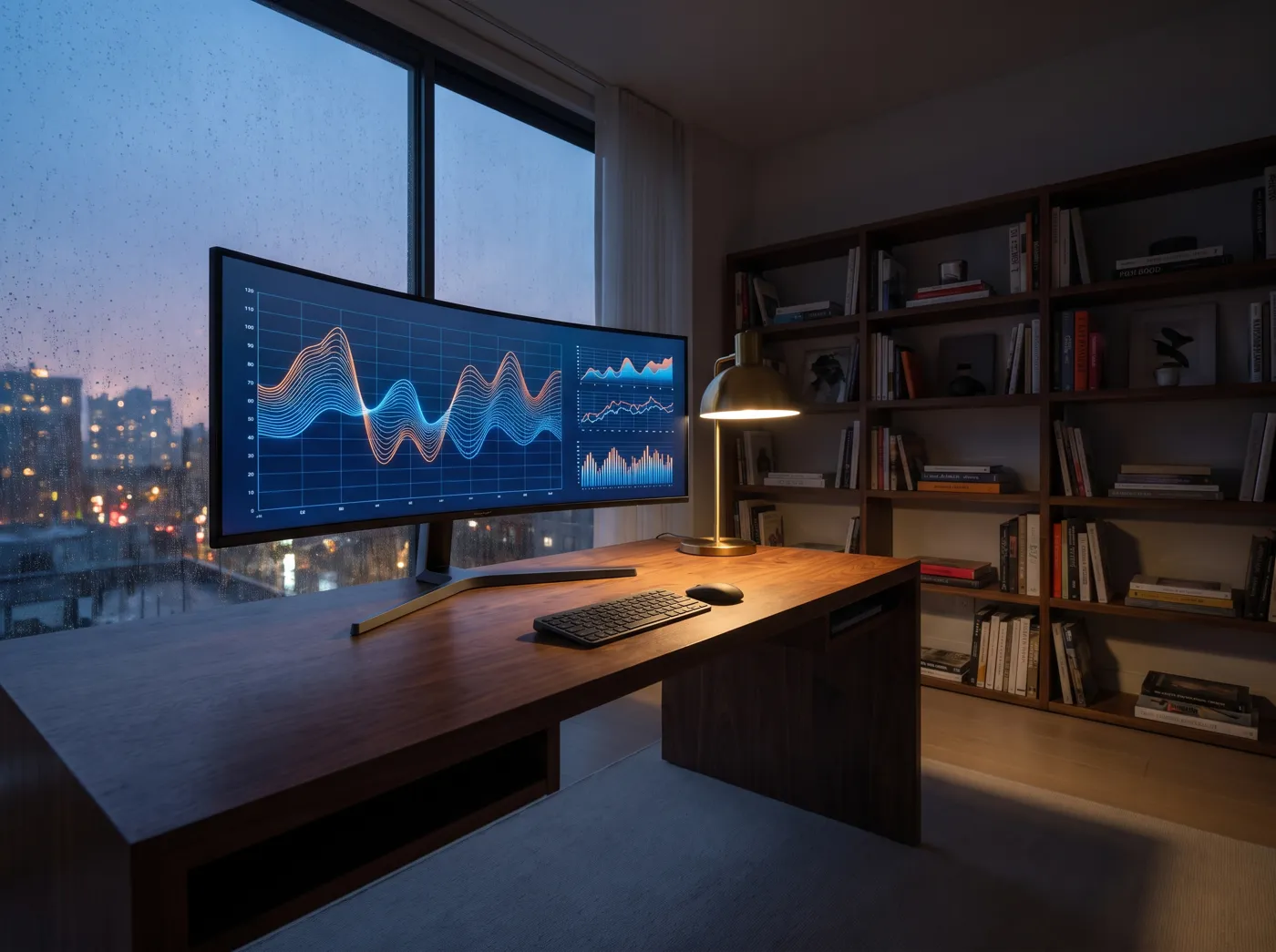 Office monitor showing search analytics