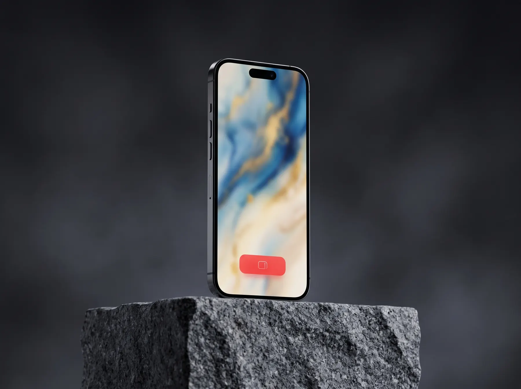 Phone on a stone stand showing a modern mobile website